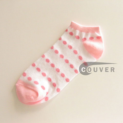 Light Pink Polka Dots on White NoShow Socks Wholesale 12PAIRS