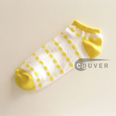 Yellow Dots on White NoShow Socks Wholesale 12PAIRS