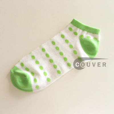 Lime Green Polka Dots on White NoShow Socks Wholesale 12PAIRS
