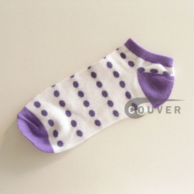 Purple Polka Dots on White NoShow Socks Wholesale 12PAIRS