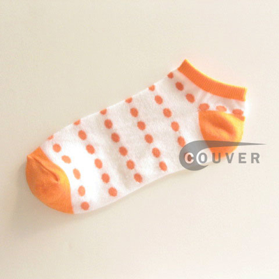Orange Dots on White NoShow Socks Wholesale 12PAIRS