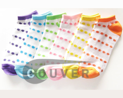 Polka Dots on White NoShow Socks Mix in Color Wholesale 12PAIRS