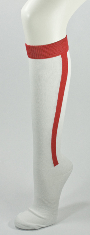 Red Stripe in White Baseball Softball  Cotton Socks