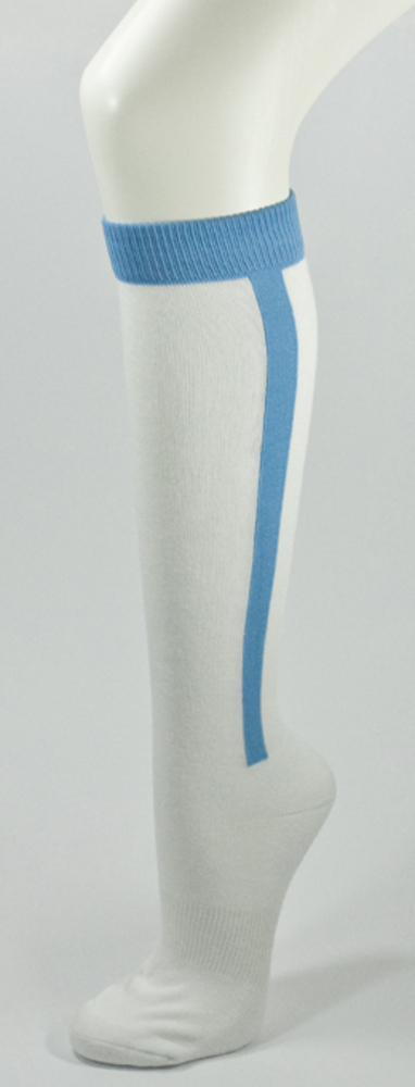 Sky Blue Stripe in White Baseball Softball  Cotton Socks