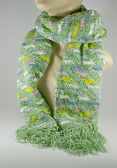 Mens Spring Green Scarf w Pink Yellow White Blue Pattern [1piece]