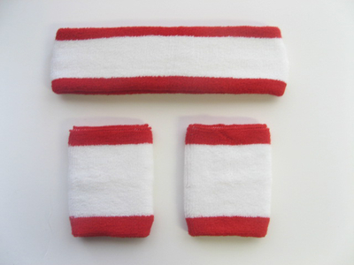 Red White Red Stripe Sports Wristbands Headband Set