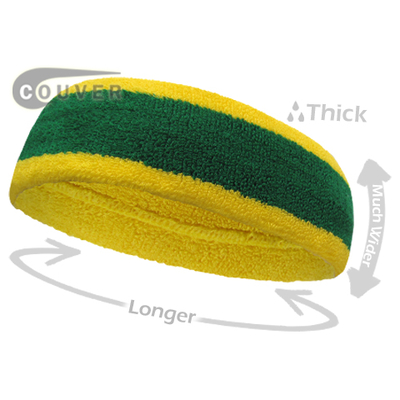 Green with Yellow Large  Basketball Head Sweatband 3 PIECES