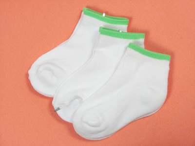 Lime Green Trim  on White Youth Kids Low cut sports socks