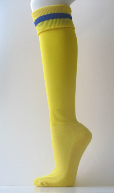 Yellow Soccer Socks with Blue Line Stripe Knee High Length  [3Pairs]