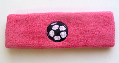 Soccer Headband with Soccer Ball Logo Embroidery Bright Pink