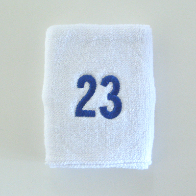 Number23 embroidered white numbered wrist sweatband [1pc]