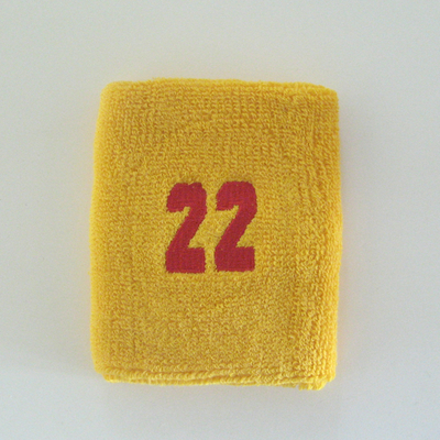 Numbered yellow mango gold sweatband 22 embroidered in red [1pc]