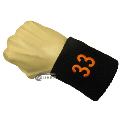 Black numbered sweatband number33 embroidered in orange [1pc]