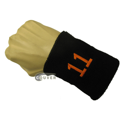 Black numbered sweatband number11 embroidered in orange [1pc]