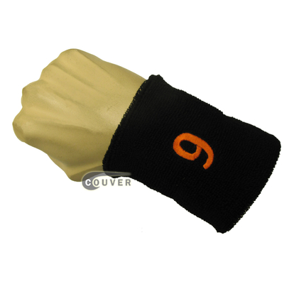 Numbered white sweatband number 9 embroidered in orange [1pc]