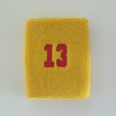 Number 13 thirteen golden/mango yellow sweat wristband