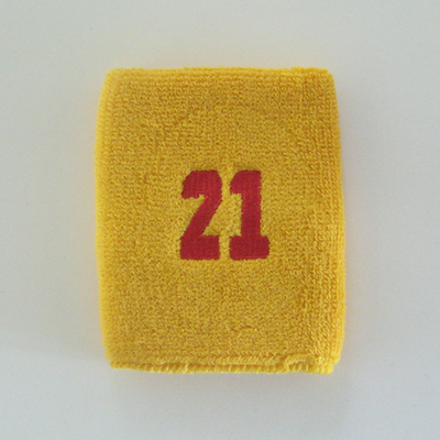 Number 21 twenty-one golden mango yellow sweat wristband