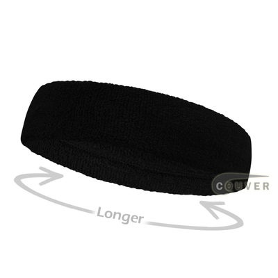 Black long terry headbands for sports [3pieces]