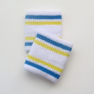 Bright blue and bright yellow stripes in white cheap wristbands