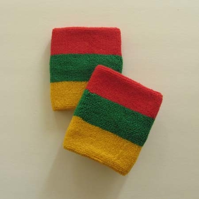 Red green yellow rasta color athletic terry sweat wristbands