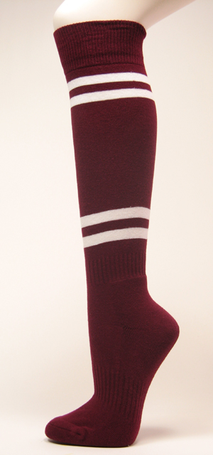Maroon with 4White Striped Couver Sport Softball Knee Socks 3PRs