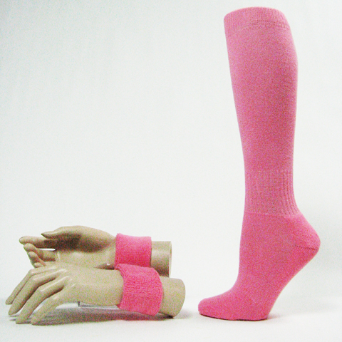 Pink 2.5in wrist sweatbands Pink youth sports knee socks set