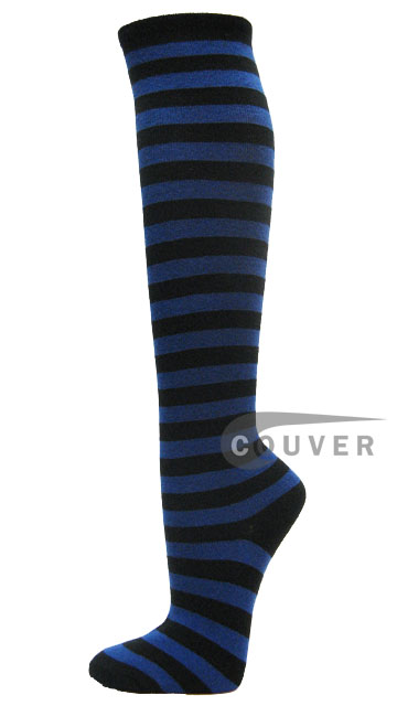 Blue and Black Cotton Fashion Knee Socks from Couver 6PAIRS