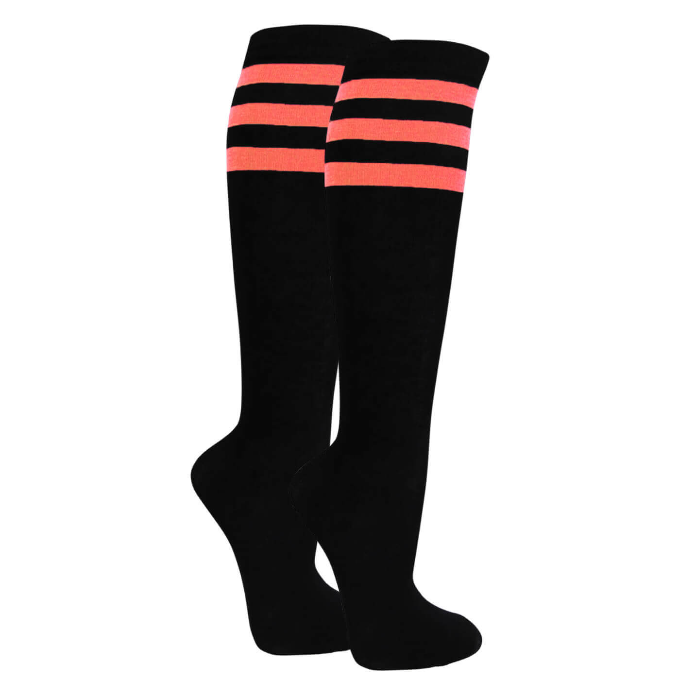 Bright Pink Striped COUVER Black Cotton Fashion Knee Socks 6PRs