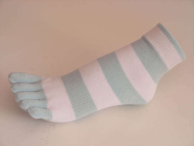 Baby Pale Blue White Striped Ankle Toe Socks from Couver, 6Piars