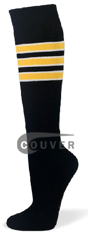 Black with Yellow, White Striped Knee Softball Sock 3PAIRs