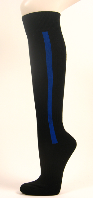 Black knee high baseball softball socks with blue stripe cotton