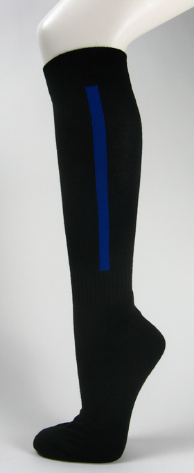 Black knee high baseball softball socks with blue stripe cotton