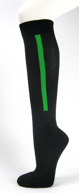 Black knee high baseball softball socks with bright green stripe