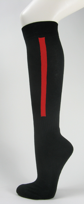 Black knee high baseball softball socks with red stripe cotton