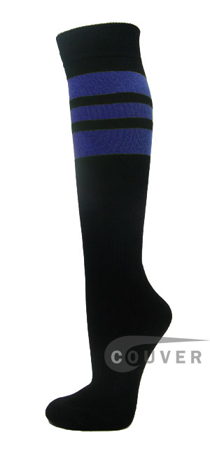 Couver Black Softball/Baseball/Sports Socks w 3Blue Stripes 3PRs