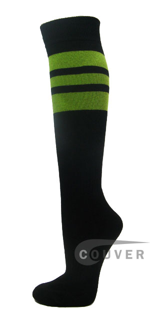 Couver Black Softball/Baseball Knee Sock w Lime Green Stripe 3PR