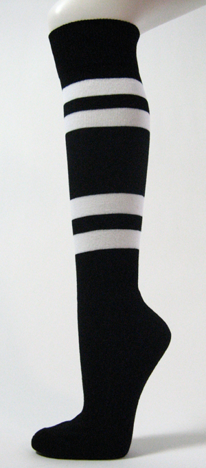 Black with 4White Stripes Couver Sports Knee High Socks 3PRs
