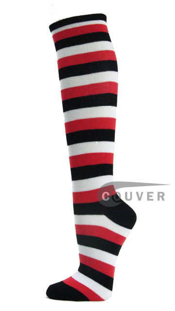 Black White Red Striped Knee Socks from Couver 6PAIRS