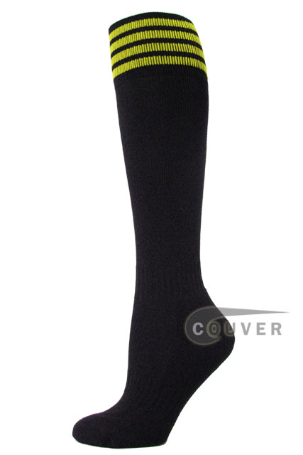 Black Yellow stripe youth Soccer/Football/Athletic Knee Sock 3PR