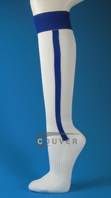 White and Blue vertical stripe baseball softball knee socks