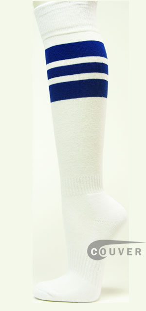 Blue Stripes on White Couver Knee High Sports/Softball Sock 3PRs