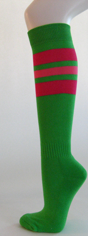 Bright green w hot pink bright pink stripe knee high softball socks 3PRs