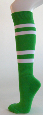 Bright Green w White Couver Stripe Sport/Softball Knee Sock 3PRs
