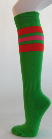 Bright green dark orange bright pink stripe knee softball socks 3PAIRs