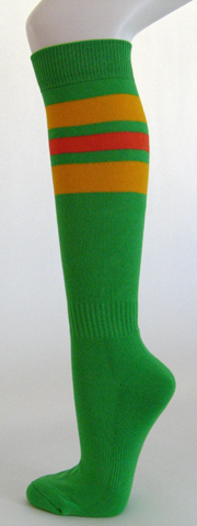 Bright green golden yellow orange stripe knee high softball socks 3PAIRs