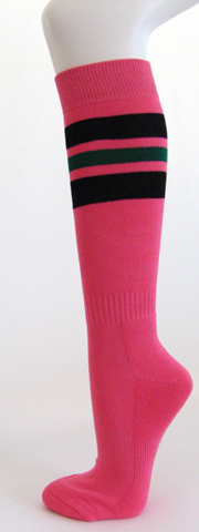 Bright pink black dark green stripe knee high softball socks 3 PAIRs