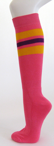 Bright pink golden yellow purple stripe knee high socks[ 3PAIRs ]