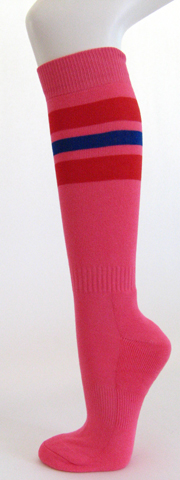 Bright pink with red and blue stripe knee high softball socks [3PAIRs]