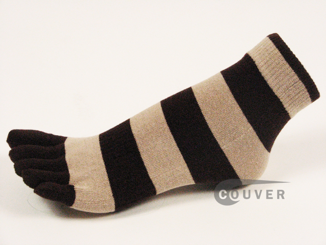 Brown and Beige Striped COUVER Cute Ankle Toe Toe Socks, 6Pairs