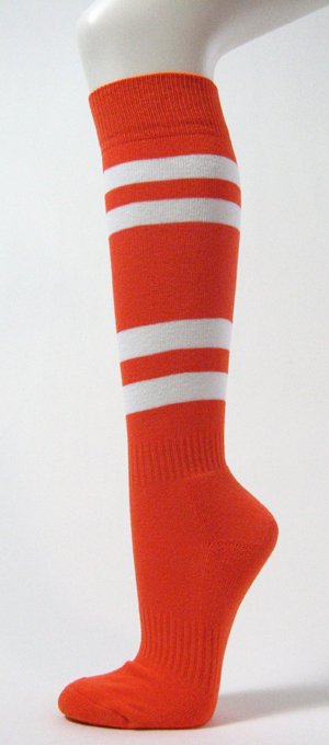 Dark Orange w White Striped Couver Softball/Sport Knee Sock 3PRs
